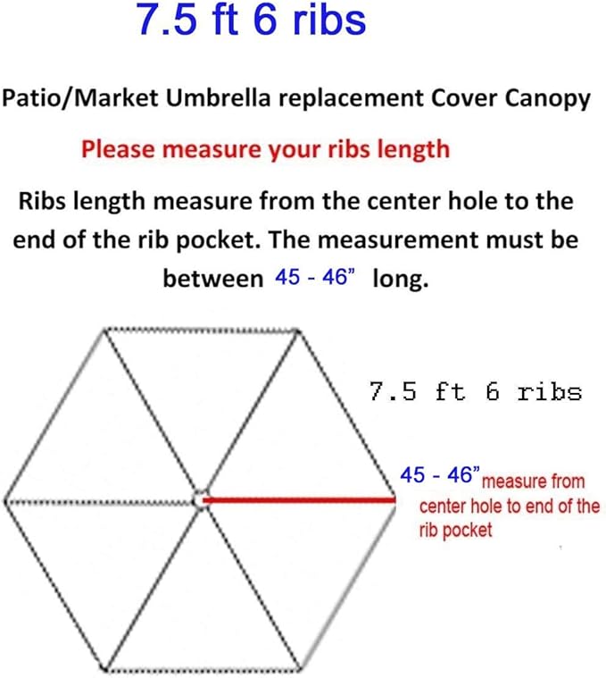 BELLRINO DECOR Replacement STRONG & THICK Patio Umbrella Canopy Cover for 7.5 ft 6 Ribs (Canopy Only) - ROYAL BLUE