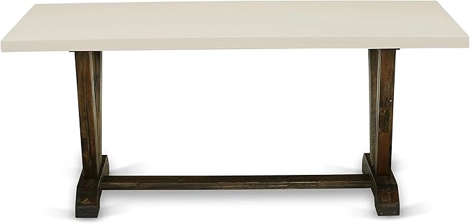 East West Furniture V727MZ716-9 9 Piece Kitchen Table & Chairs Set Includes a Rectangle Dining Room Table with V-Legs and 8 Dark Khaki Linen Fabric Parson Chairs, 40x72 Inch, Multi-Color