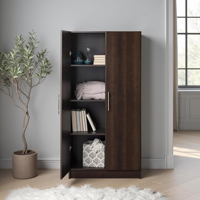 Prepac Elite Tall Garage Storage Cabinet & Pantry Storage Cupboard, 2-Door Freestanding Bathroom or Pantry Cabinet with Adjustable Shelves, 16" D x 32" W x 65" H, Espresso