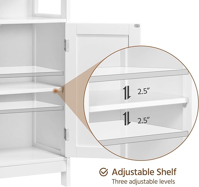 Yaheetech Bathroom Floor Storage Cabinet, Wooden Free Standing Storage Organizer with 2 Doors & Adjustable Shelves, for Living Room Hallway, White