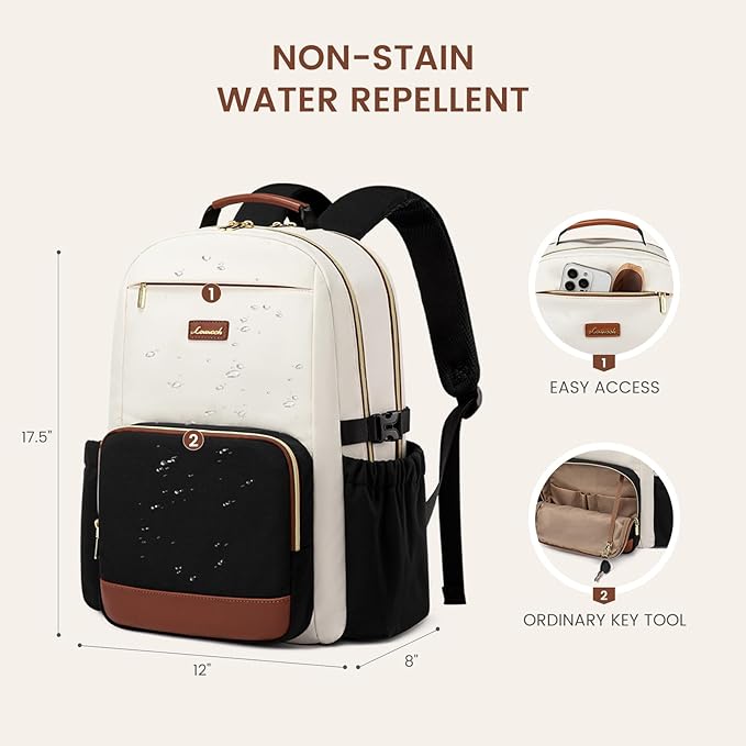 LOVEVOOK Laptop Backpack for Women with Pouch Pocket for Large Capacity Cup,15.6 Inch Laptop Computer Bag Travel Backpack Purse,Waterproof Work Business Backpack College Teacher Bag,Beige-Brown-Bbrown