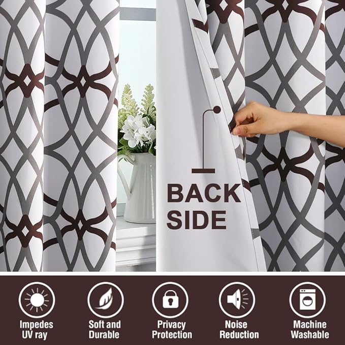 H.VERSAILTEX Blackout Curtains 63 inch Length 2 Panels Set Thermal Curtains & Drapes Window Treatment Noise Reducing Geometric Modern Grommet Living Room Curtains for Bedroom - Brown and Gray