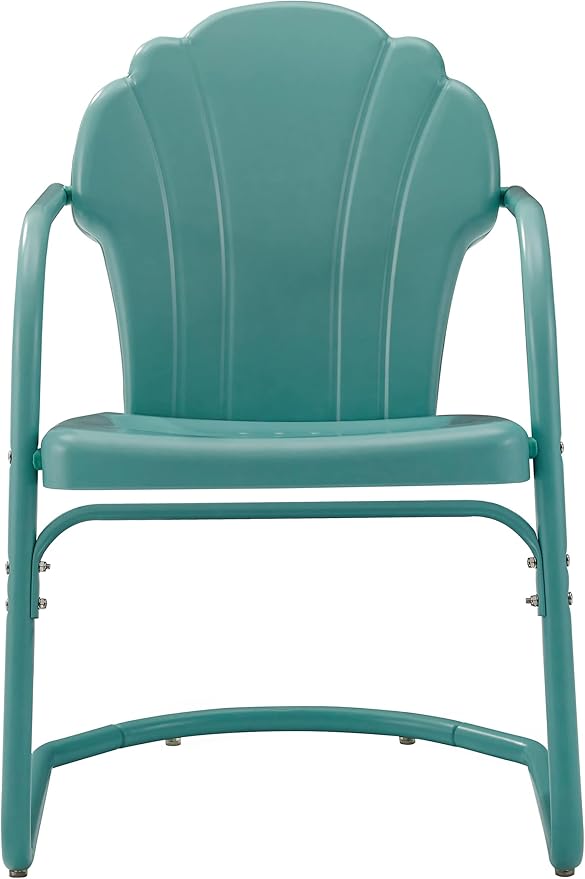 Crosley Furniture Tulip 2-Piece Outdoor Chair Set, Retro Metal Patio Chairs for Dining, Porch, Deck, Balcony, Pastel Blue Satin