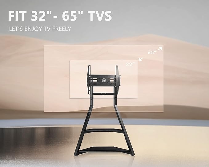 FITUEYES Design Corner TV Stand for 32 43 50 55 65 Inch TVs, Small Spaces Floor TV Stand Rolling TV Cart for LCD/LED Flat Curved Screens, Modern Living Room Television Stands, Eiffel Series, Black