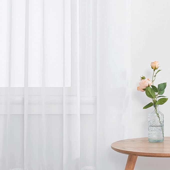 NICETOWN Sheer White Curtain Sets 72 inch Length, Window Treatment Rod Pocket Tulle Voile Drape/Panel for Living Room/Bedroom, 4 Panels, 60" Wide