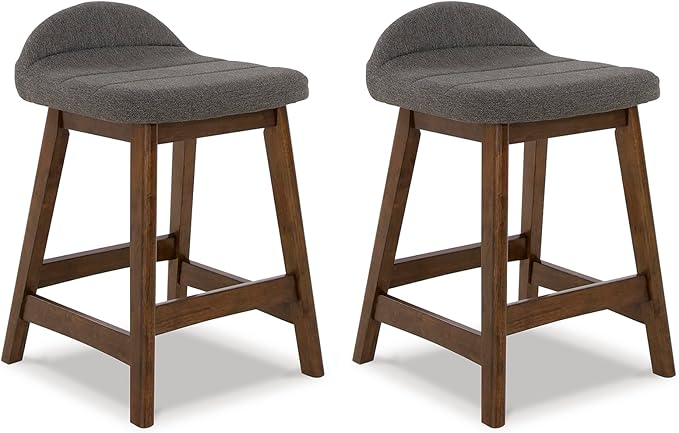 Signature Design by Ashley Lyncott Contemporary 28.5" Counter Height Upholstered Bar Stool with Foam Cushion, 2 Count, Charcoal & Brown
