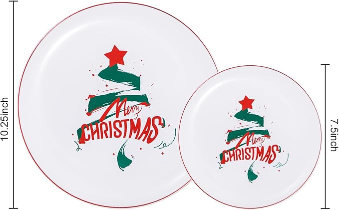 NOCCUR 60PCS Christmas Plates - Include 30 Dinner/Dessert Plastic Plates with Red Christmas Trees, Serve for 30 Guests