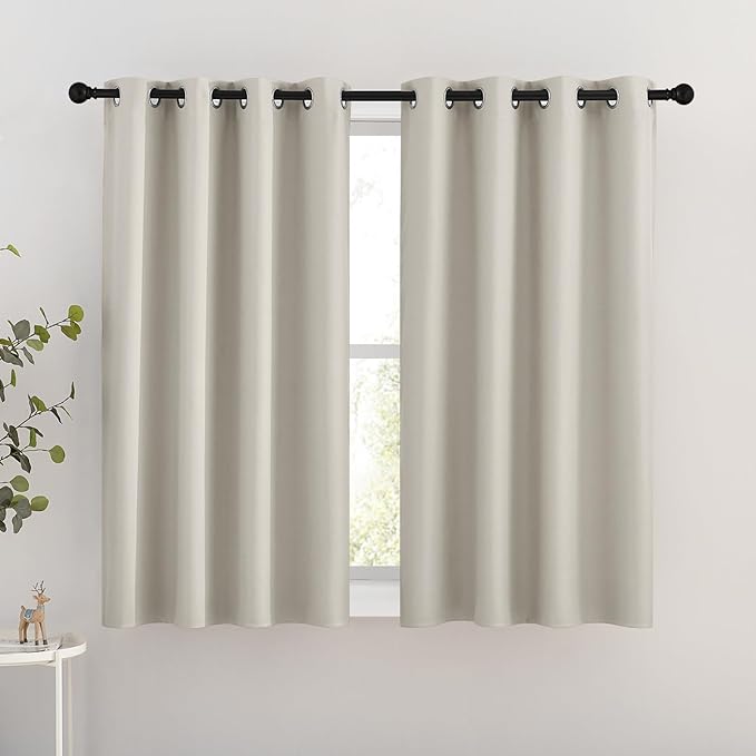 NICETOWN Blackout Natural Curtains for Bedroom - Window Treatment Thermal Insulated Grommet Solid Drapes Energy Saving Sound Reducing Room Darkening for Basement, 1 Pair, W46 x L54