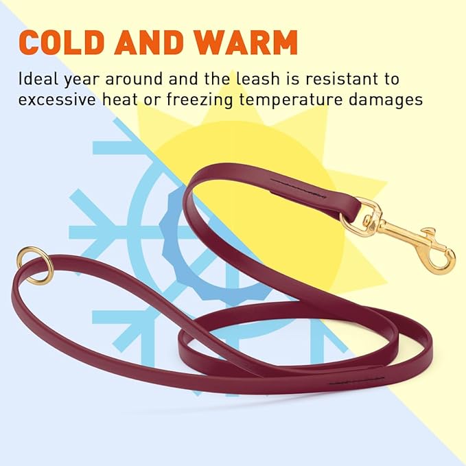 Viper Biothane K9 Working Dog Leash Waterproof Lead for Tracking Training Schutzhund Odor-Proof Long Line with Solid Brass Snap for Puppy Medium and Large Dogs 6ft, Merlot Burgundy