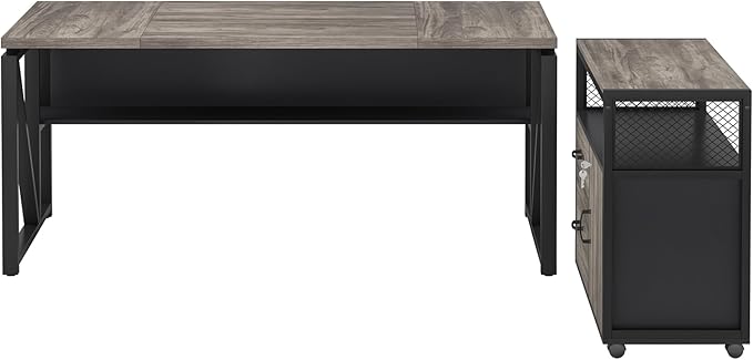 Tribesigns Office Compute rDesk with Drawers Sets, 63 inches L Shaped Executive Desk with Mobile File Cabinet for Home Office Furniture Sets (Dark Oak, 63-inch)