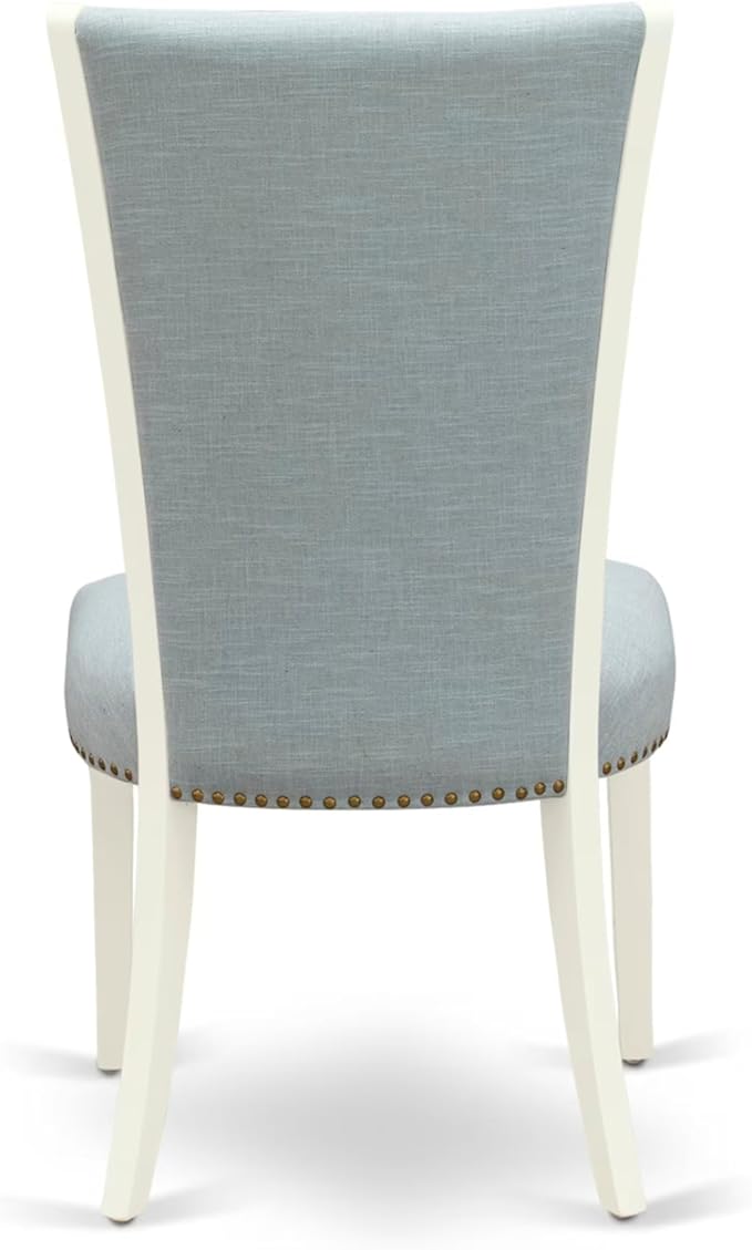 East West Furniture V077VE215-6 6 Piece Dining Table Set Contains a Rectangle Kitchen Table with V-Legs and 4 Baby Blue Linen Fabric Parson Chairs with a Bench, 40x72 Inch, Multi-Color