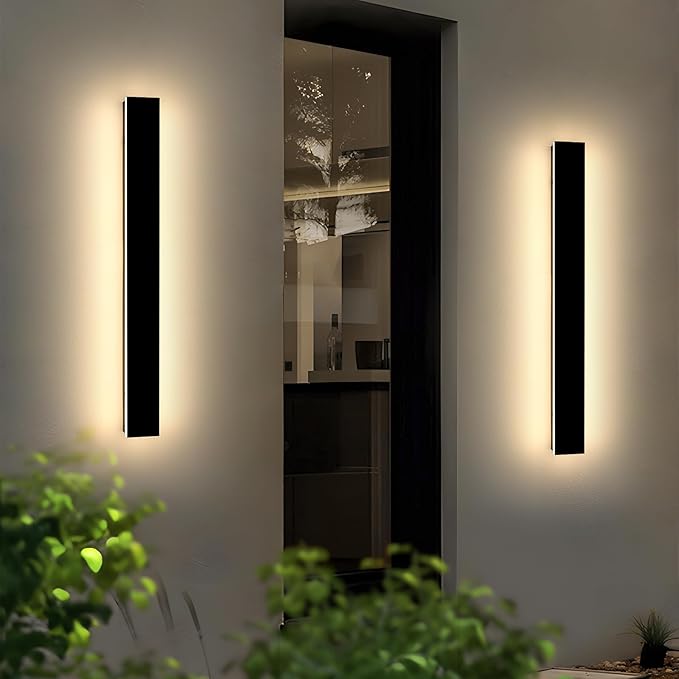 2 Pack 39.3inch Modern Outdoor Wall Sconce, 3 CCT 3000K/4500K/6000K, IP65 Waterproof Long Strip Exterior Light, 36W, Black Outside Garden Lighting for Porch, Patio, Fence, Yard