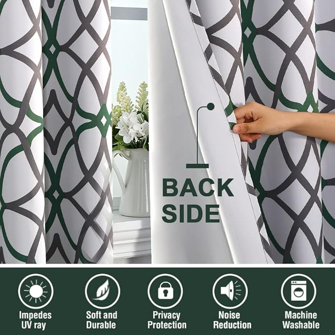 H.VERSAILTEX Blackout Curtains 84 inch Length 2 Panels Set Thermal Curtains & Drapes Window Treatment Noise Reducing Geometric Modern Grommet Living Room Curtains for Bedroom - Hunter Green and Gray
