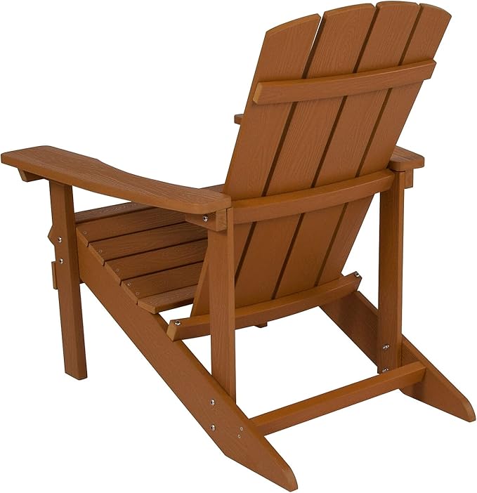 Flash Furniture Charlestown Poly Resin Adirondack Chair - Teak - All Weather - Indoor/Outdoor - Set of 2