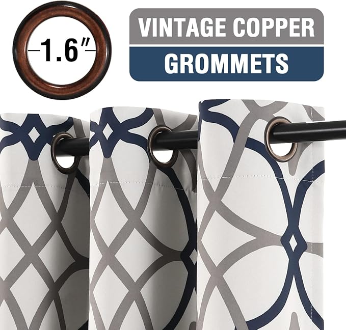 H.VERSAILTEX Blackout Curtains Printed Design 96 Inch Length 2 Panels Set Thermal Insulated Curtains for Bedroom Living Room Geometric Modern Grommet Window Drapes - Grey and Navy