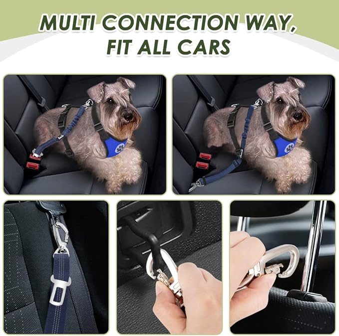 Lukovee Dog Seat Belt for Car, Adjustable Dog Car Harness for Large Medium Small Dogs, Soft Padded & Breathable Mesh Dog Seatbelt with Car Strap and Carabiner (Blue,XS)