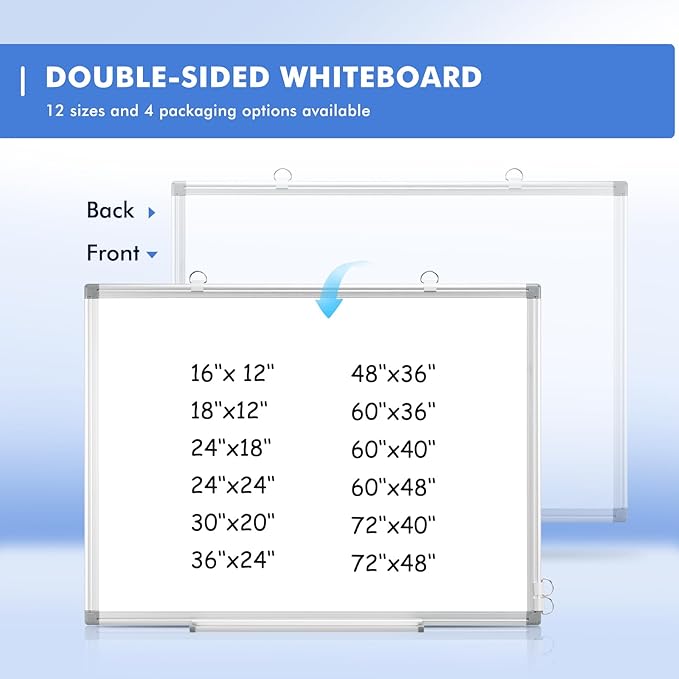 WALGLASS 2 Pack Large White Board, 72" x 40" Double-Sided Dry Erase Board Whiteboard for Wall, Hanging Mounted Whiteboard Silver Aluminium Frame for Home, School, Office