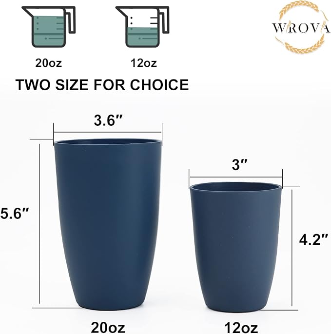 Wrova Wheat Straw Cups 6 PCS Good Alternative to Plastic Reusable Cups 20 oz Unbreakable Drinking Cup Reusable Dishwasher Safe Water Plastic Glasses Navy Blue