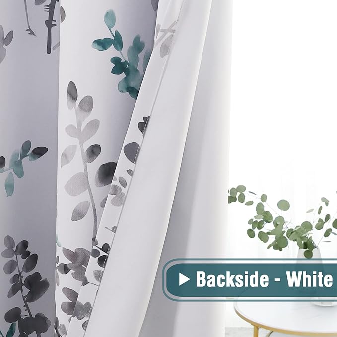 H.VERSAILTEX Blackout Curtains for Bedroom Thermal Insulated Grommet Room Darkening Noise Reducing Curtains for Living Room, 2 Panels, 52 x 84 Inch, Vintage Classical Floral Printing Grey and Teal