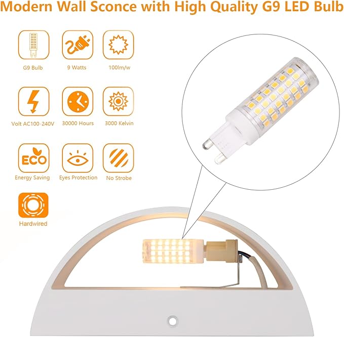 Aipsun Aluminum Modern Indoor LED Wall Sconce Interior Wall Lights 1 Pack Hardwired Up and Down Wall Mount Light for Living Room Bedroom Hallway Corridor Warm White 3000K(with G9 Bulbs)