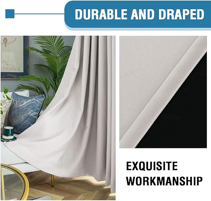 H.VERSAILTEX 100% Blackout Curtains for Bedroom Thermal Insulated Blackout Curtains 84 inch Length Heat and Full Light Blocking Curtains for Living Room with Black Liner 2 Panels Set, Pumice Stone