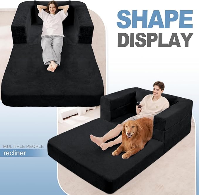 Futon Sofa Bed with Pillow, 3-in-1 Sleeper Sofa Bed with Removable Cover, Convertible Floor Sofa Bed, No Assembly Boneless Couch for Living Room, Bedroom
