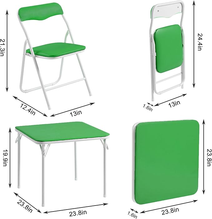 VECELO Kids Folding Activity Table and Chairs 5 Pcs Set, Portable, with Ultra Soft Padded Cushion, Green
