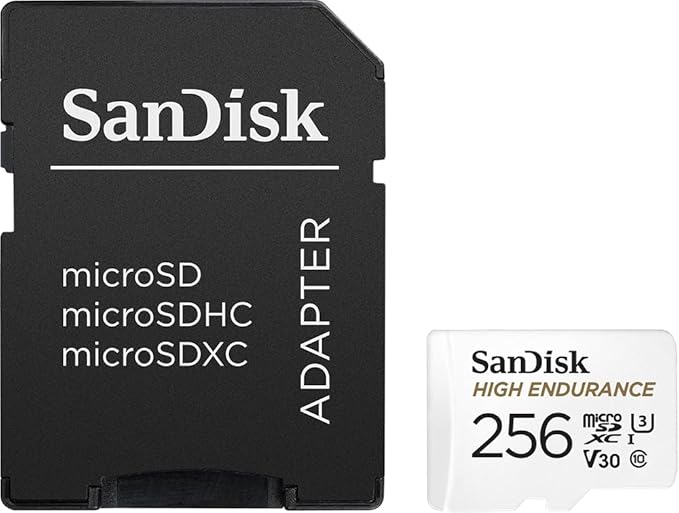 SanDisk 256GB High Endurance Video microSDXC Card with Adapter for Dash Cam and Home Monitoring systems - C10, U3, V30, 4K UHD, Micro SD Card - SDSQQNR-256G-GN6IA