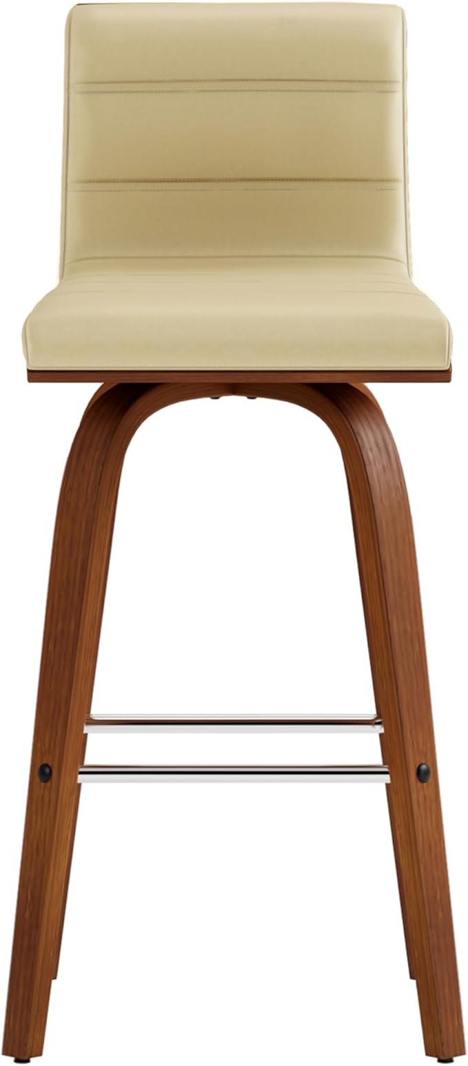 Armen Living Vienna 26" Swivel Counter Stool in Walnut Wood Finish with Cream Faux Leather - Set of 3