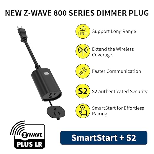 Minoston Z-Wave Plug 800 Outdoor Dimmer Zwave Dimmable Smart Plugs Outlet Switch, Z-Wave Hub Required, IP65 Weatherproof, Built-in Repeater, Work with SmartThings, Wink, Hubitat, Black (MP22ZD)