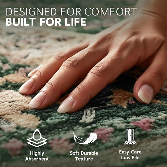 Muddy Mat짰 Eden 3ft x 7ft Washable Area Rugs for Living Room, Bedroom & Dining Room ??Modern Soft Low Pile Non Slip Carpet ??Pet Friendly Waterproof Foldable Rugs for Home