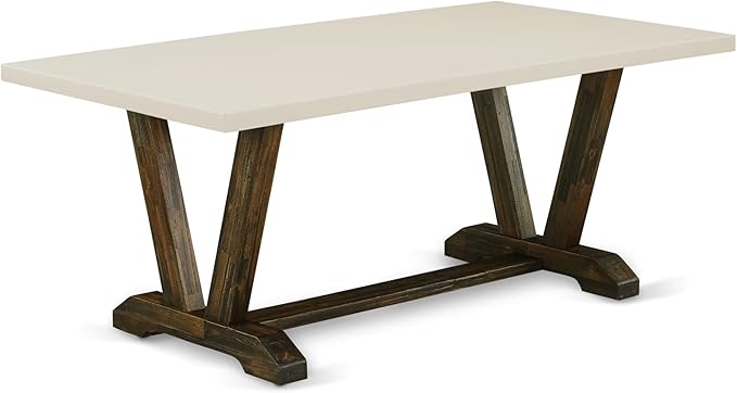 East West Furniture V727MZ748-5 5 Piece Dining Room Furniture Set Includes a Rectangle Dining Table with V-Legs and 4 Coffee Linen Fabric Upholstered Chairs, 40x72 Inch, Multi-Color