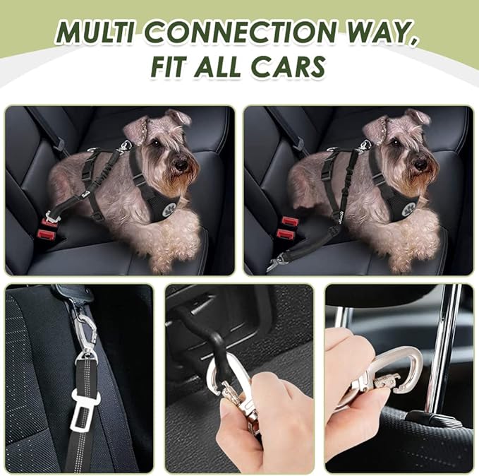 Lukovee Dog Seat Belt for Car, Adjustable Dog Car Harness for Large Medium Small Dogs, Soft Padded & Breathable Mesh Dog Seatbelt with Car Strap and Carabiner (Black,L)