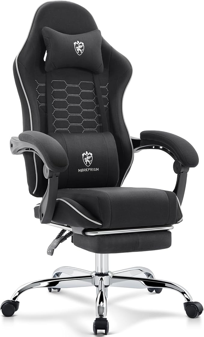 Gaming Chair Breathable Fabric,Computer Office Chair with Footrest,Massage Lumbar Support and Gel Pad,Ergonomic Reclining Adjustable Gamer Chair with Headrest and Spring Cushion Black