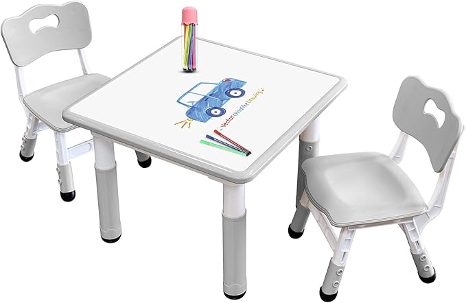 Kids Table & Chair Set with Adjustable Toddler-Safe Non-Slip Legs, Activity & Graffiti-Proof Desktop Ages 3-12