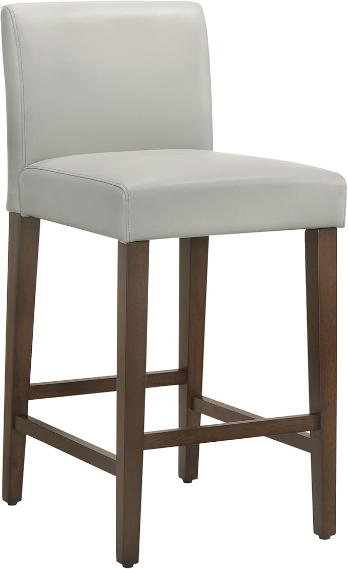 CHITA Counter Height Bar Stools Set of 2, 27" H Seat Height Upholstered Barstools, PU Leather in Creamy Grey