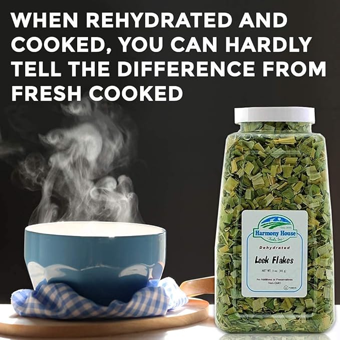 Harmony House Foods Dehydrated Leek Flakes - Air Dried Vegetables for Soup and Cooked Dishes, Great for Camping, Survival, and Backpacking