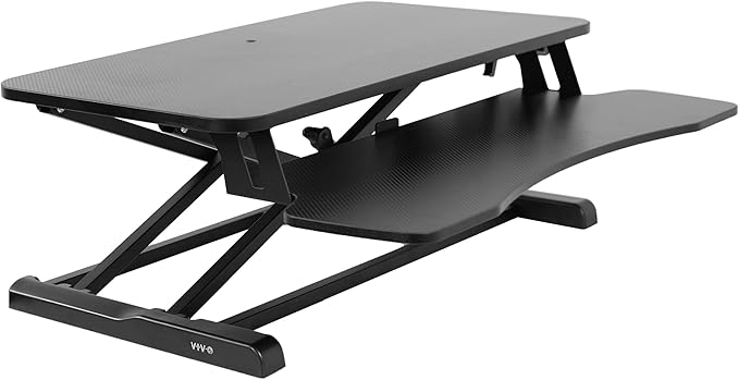 VIVO 32 inch Carbon Fiber Desk Converter, K Series, Height Adjustable Sit to Stand Riser, Dual Monitor and Laptop Workstation with Wide Keyboard Tray, Black, DESK-V000KR