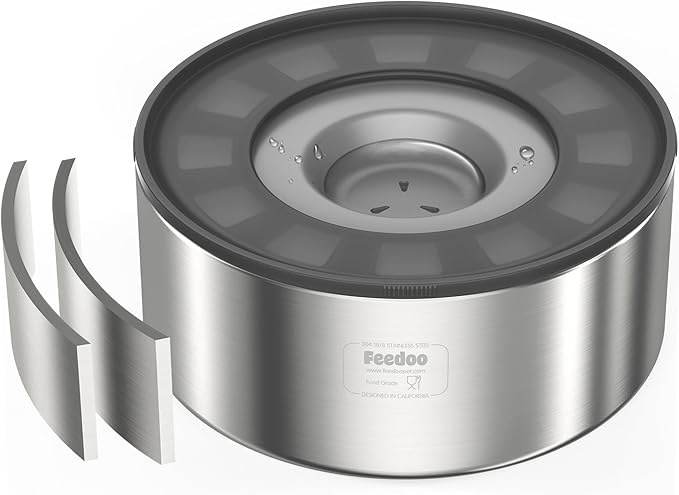 2L No Spill Water Bowl for Dogs, Double-Wall Stainless Steel with Splash-Proof Paws Lid and Floating Disk, Non-Slip Base, Easy to Clean Slow Water Feeder for Small Medium Dogs