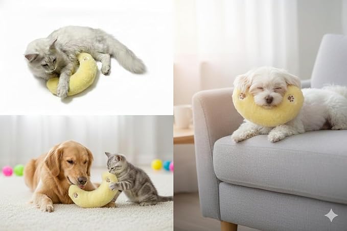 Deocove Pet Calming Pillow ??12-Inch U-Shaped Neck Support ??Removable Filling to Add Pet?셲 Own Hair for Scent Comfort ??Soft Plush Snuggle Toy for Anxiety Relief (Yellow)
