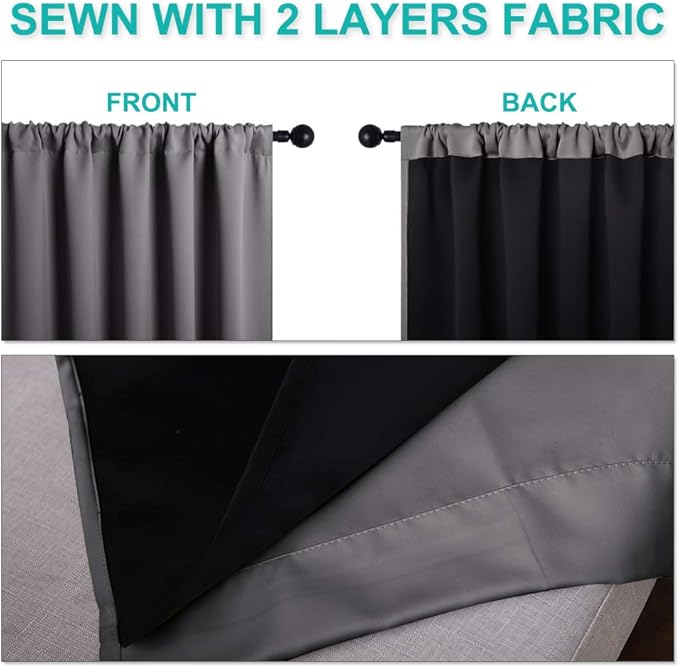 NICETOWN Cold Reducing Curtains, 100% Blackout Curtains 63" Long, Soft Thermal Insulated Rod Pocket 2-Layer Lined Drapes, Energy Efficiency Window Draperies for Bedroom (Grey, 2 Panels, 62-inch W)