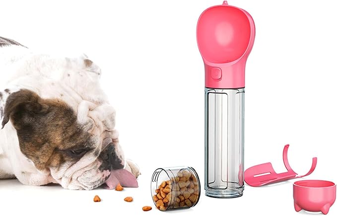 DoqiPaw Dog Travel Water Bottle Leak Proof No Spill Lead Leash Waterer Feeder Accessory Alternative to Dispenser Portable Pet Bowl Large Dogs(500ml) (Pink)