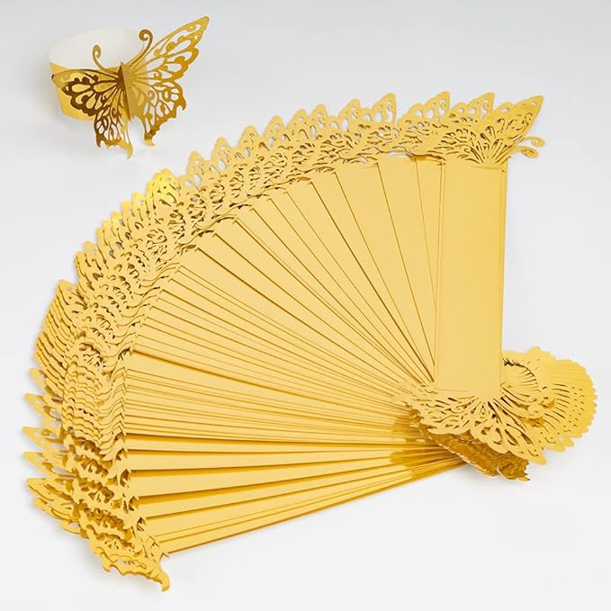 150PCS Butterfly Napkin Rings for Luxury Banquet Style, Reusable Paper Napkin Holders for Wedding Banquet Dinner Table Decor, and Catering Party Services (Gold)