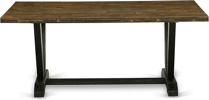 East West Furniture V677FL624-7 7 Piece Dinette Set Consist of a Rectangle Dining Room Table with V-Legs and 6 Black Linen Fabric Upholstered Parson Chairs, 40x72 Inch, Multi-Color