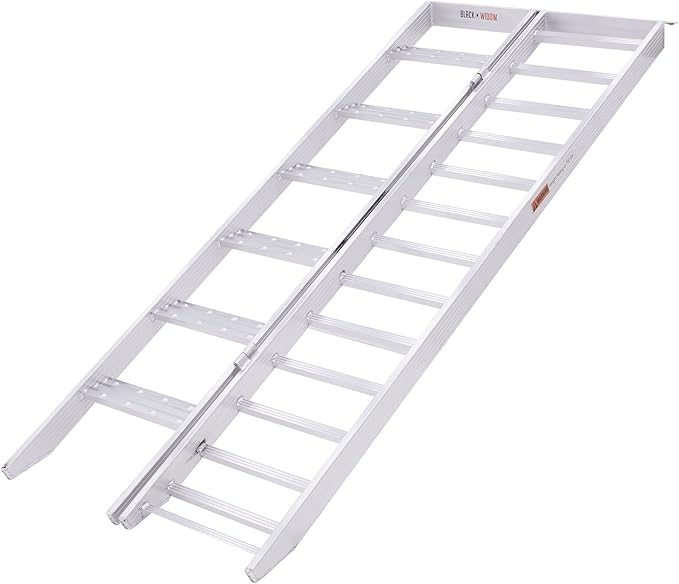 Black Widow Aluminum Motorcycle Ramp, Folding Ramps with Steps, 750 Lbs Capacity, Silver - Portable Loading Equipment and Storage Accessories for Motorcycles, Trucks, Trailers and Vehicles