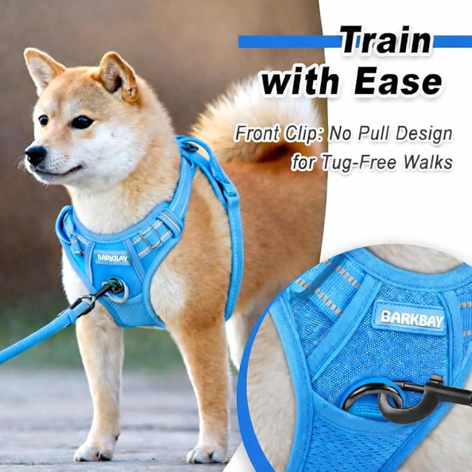 BARKBAY Dog Harness No Pull Mesh for Medium Dogs - Adjustable, Reflective, Comfortable, No Choke, Heavy-Duty - Perfect for Outdoor Training, Walking, and Hiking - Strong & Durable - M & Blue Mesh