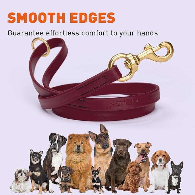 Viper Biothane K9 Working Dog Leash Waterproof Lead for Tracking Training Schutzhund Odor-Proof Long Line with Solid Brass Snap for Puppy Medium and Large Dogs 6ft, Merlot Burgundy