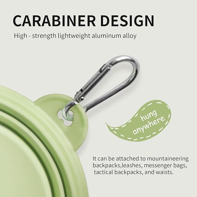 Collapsible Dog Bowls 2-Pack, Portable Travel Dog Bowl with Carabiner, Food-Grade Silicone Pet Bowl for Hiking, Walking(Macaron Violet and Green)