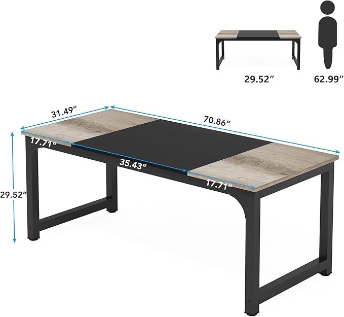 Tribesigns 70.8”Executive Desk, Large Office Computer Desk with Thicken Frame, Modern Simple Workstation Business Furniture for Home Office, Vintage Grey/Black