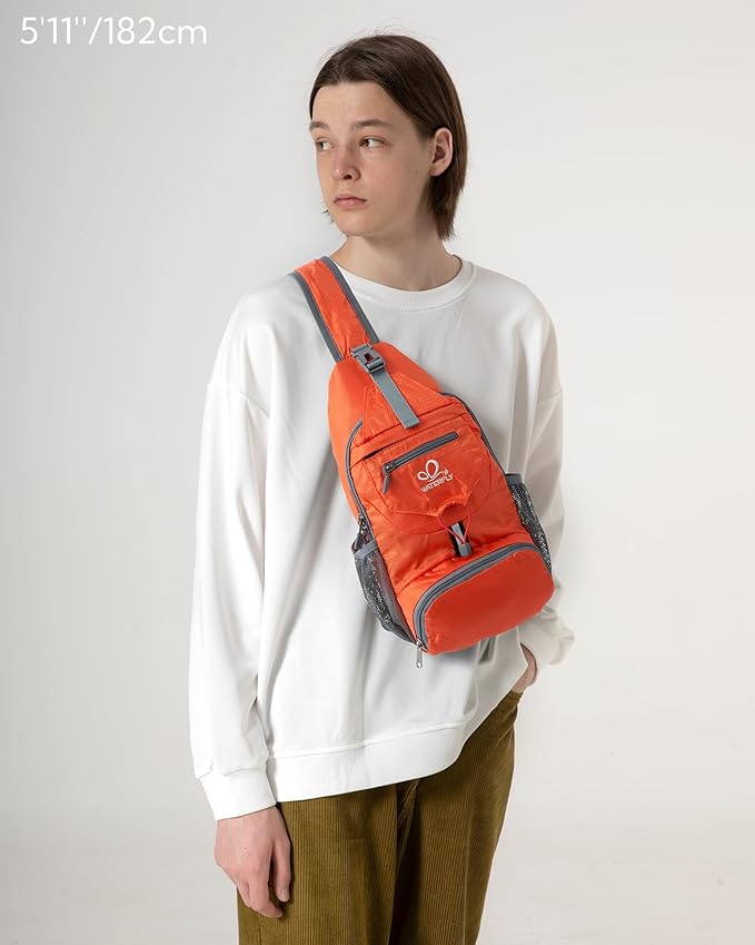 WATERFLY Packable Small Crossbody Sling Backpack Shoulder Chest Bag Daypack for Hiking Traveling